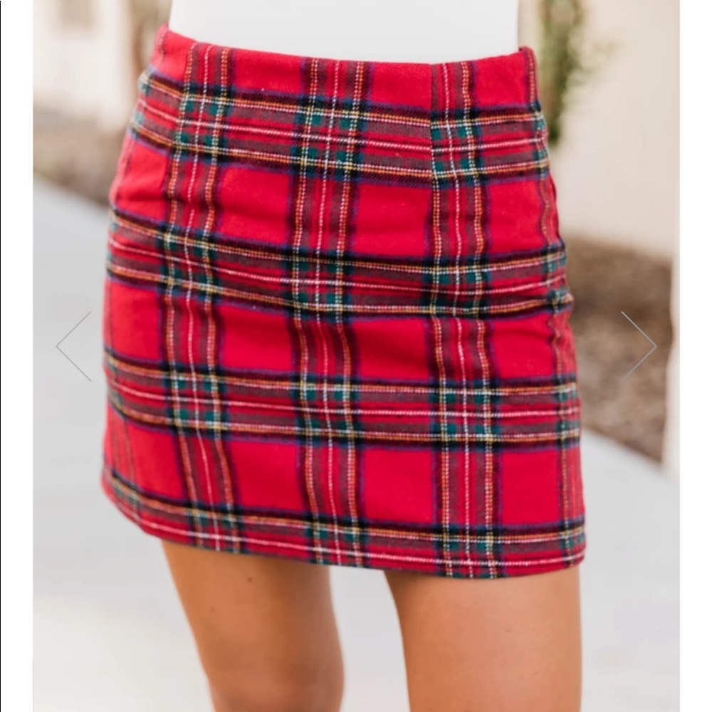 NWT Because I Found You Red Plaid Skirt